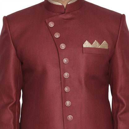 Men's Maroon Silk Blend Sherwani Only Top