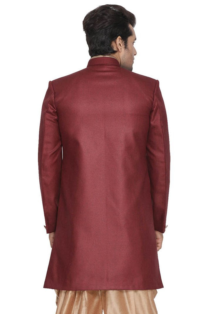 Men's Maroon Silk Blend Sherwani Only Top