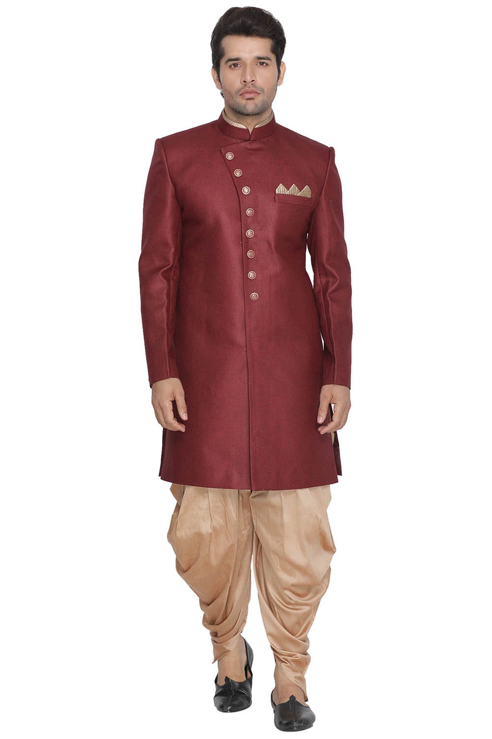 Men's Maroon Silk Blend Sherwani Only Top