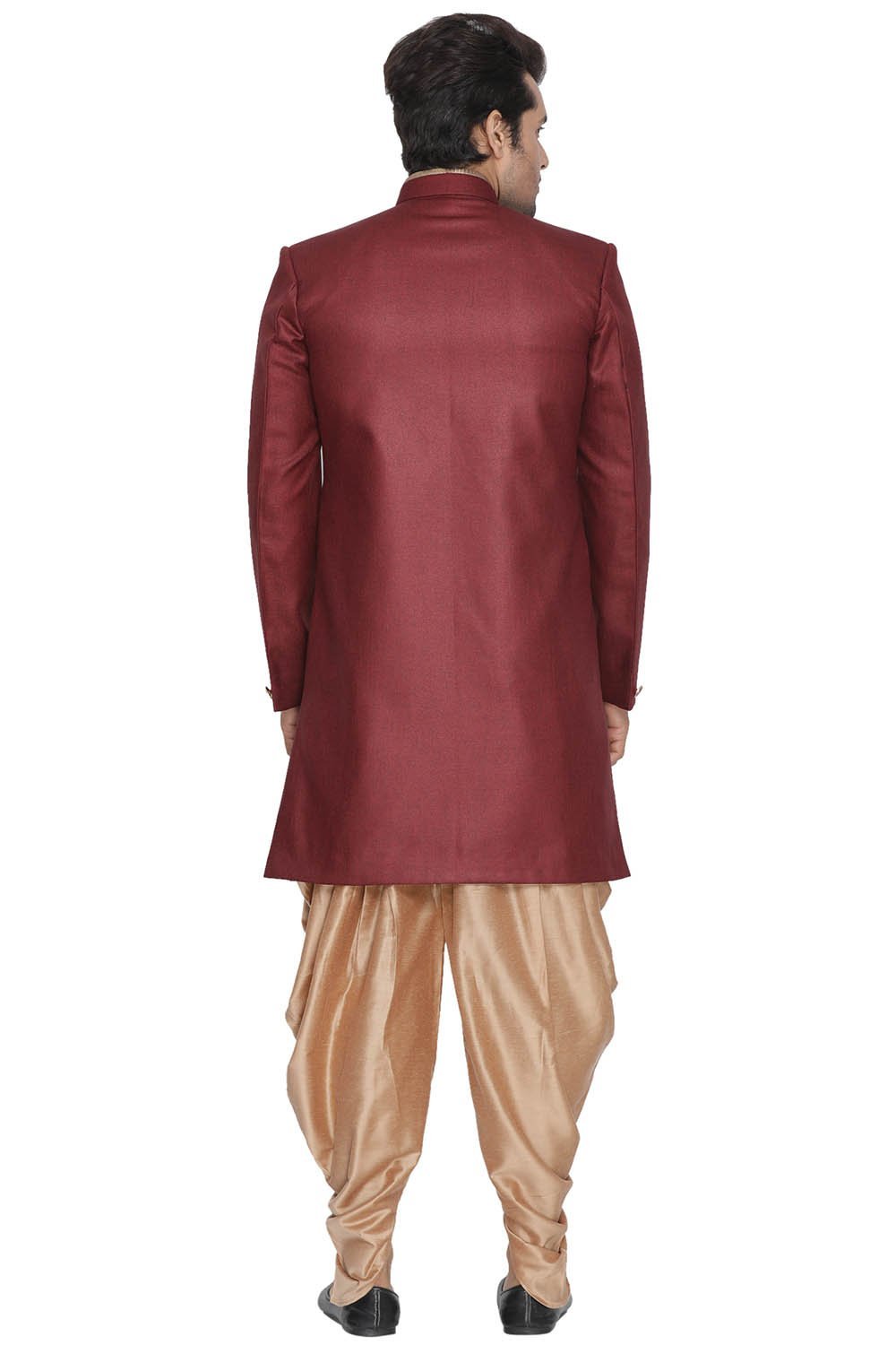 Men's Maroon Jute Cotton Blend Sherwani Set