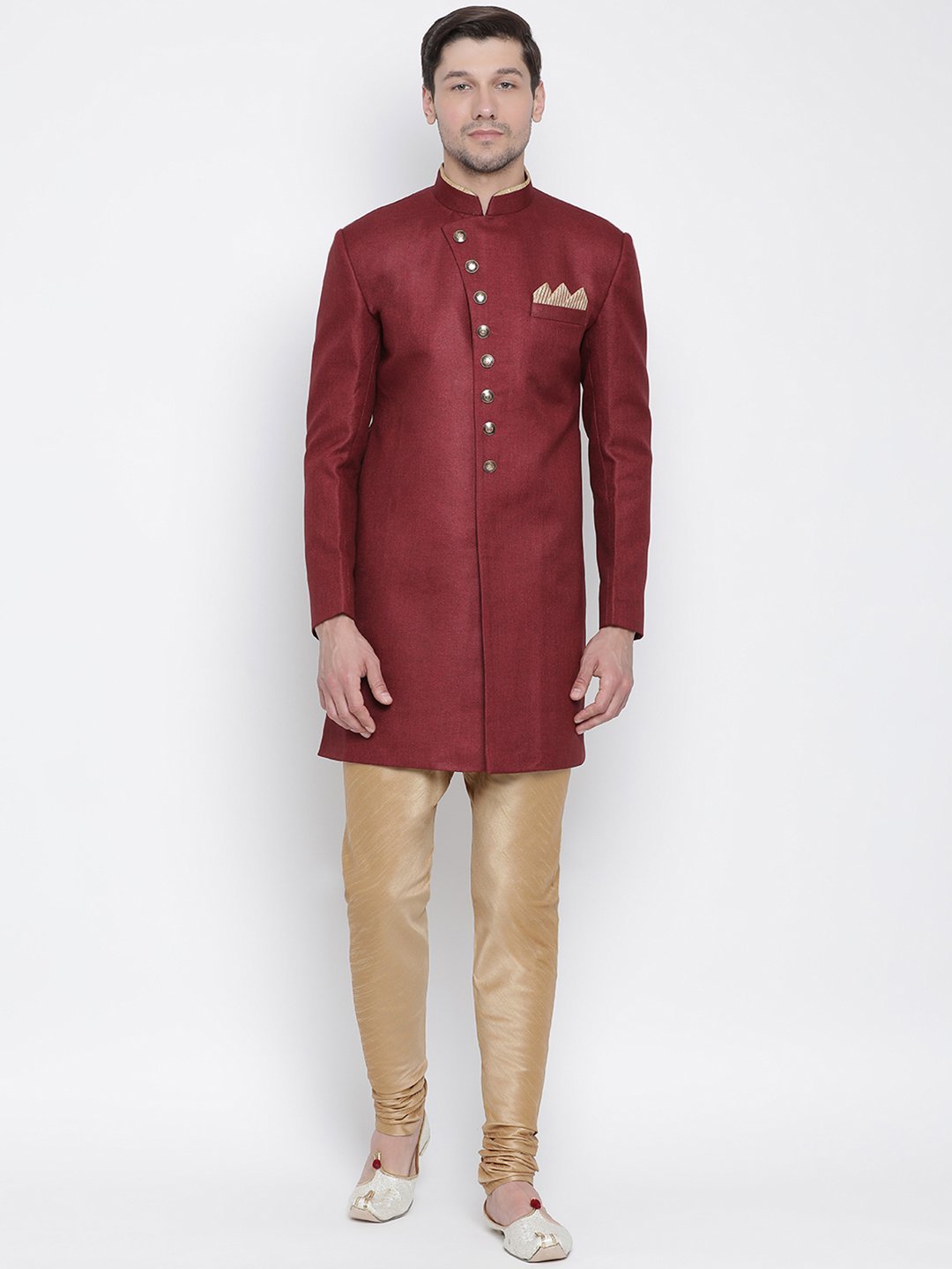 Men's Maroon Silk Blend Sherwani Set