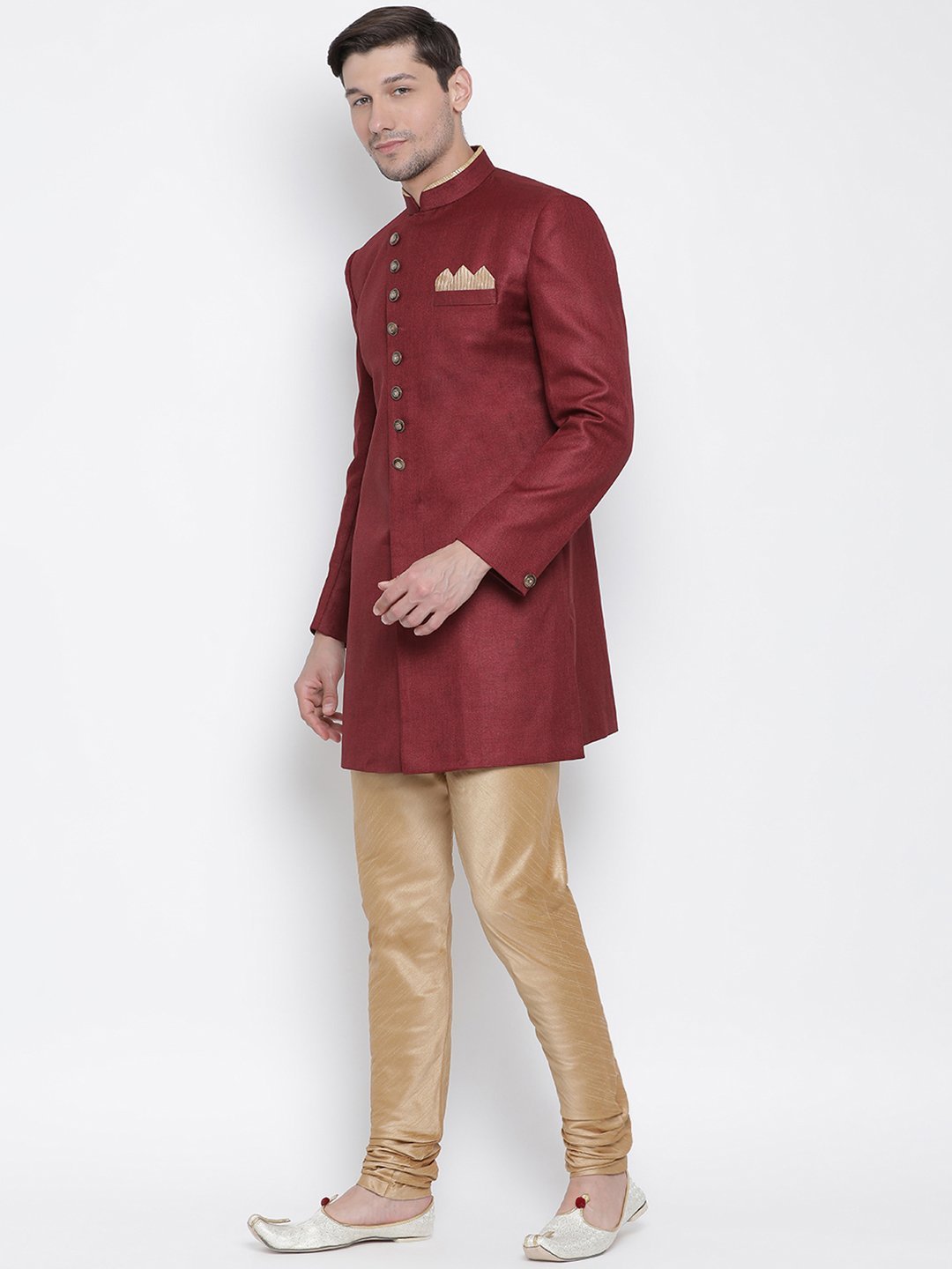 Men's Maroon Silk Blend Sherwani Set