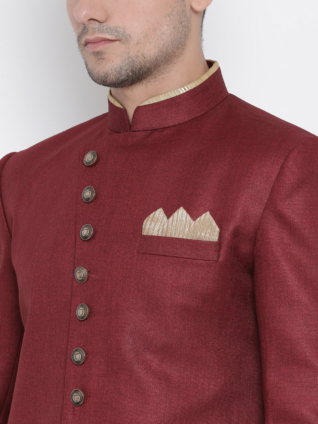 Men's Maroon Silk Blend Sherwani Set