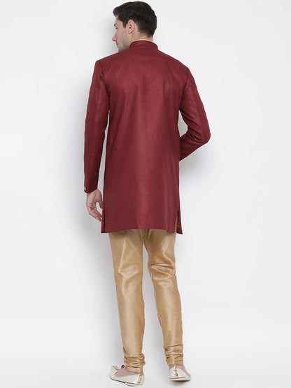 Men's Maroon Silk Blend Sherwani Set