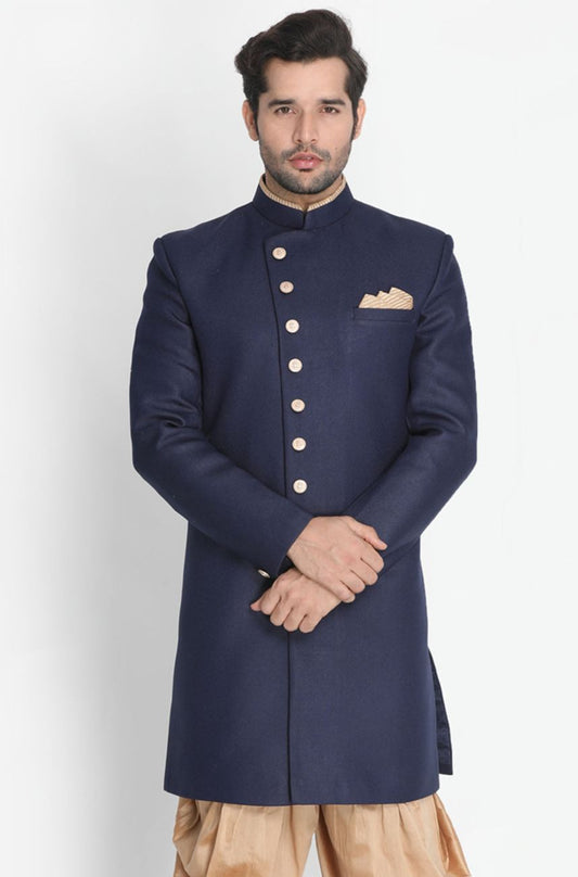 Men's Dark Blue Silk Blend Sherwani Only Top