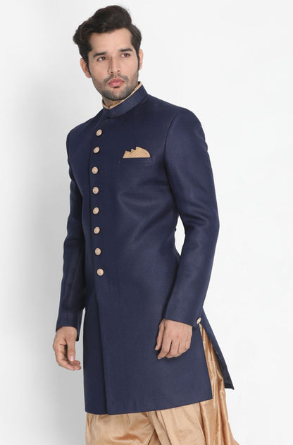 Men's Dark Blue Silk Blend Sherwani Only Top