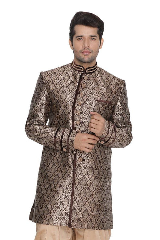 Men's Brown Silk Blend Sherwani Set