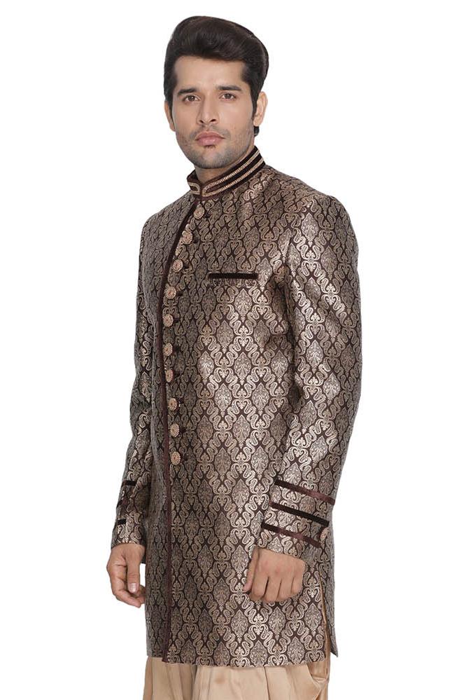 Men's Brown Silk Blend Sherwani Set