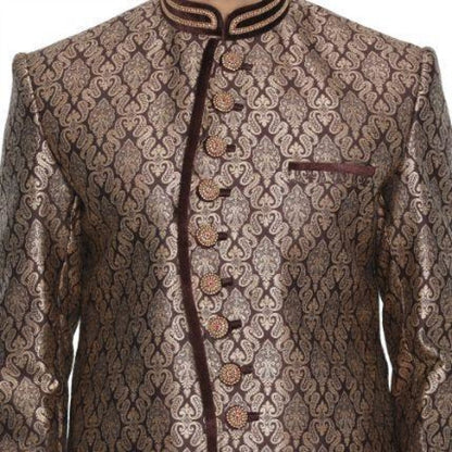 Men's Brown Cotton Silk Blend Sherwani Set