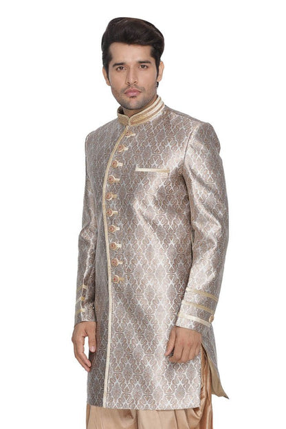 Men's Gold Silk Blend Sherwani Set