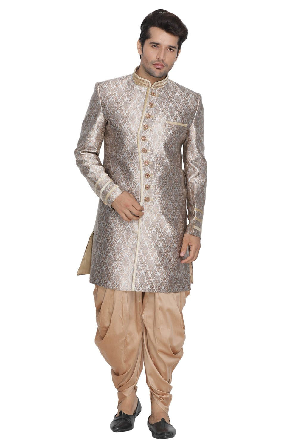 Men's Gold Silk Blend Sherwani Set