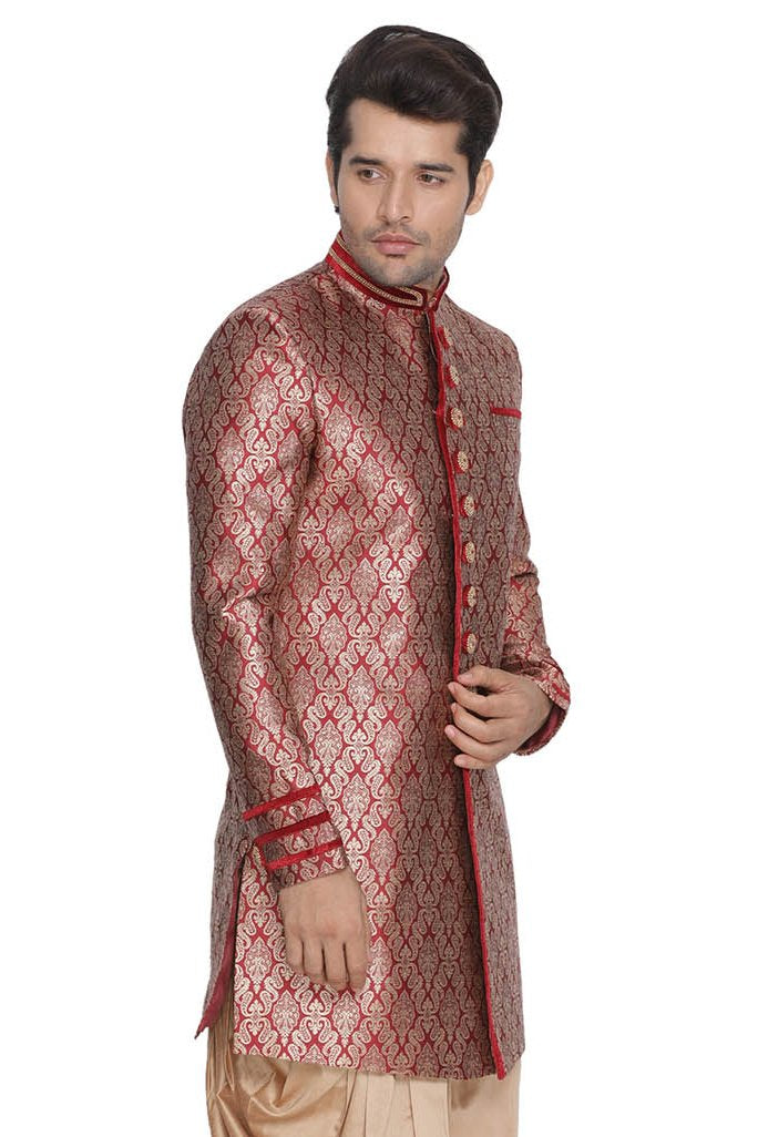 Men's Maroon Silk Blend Sherwani Set