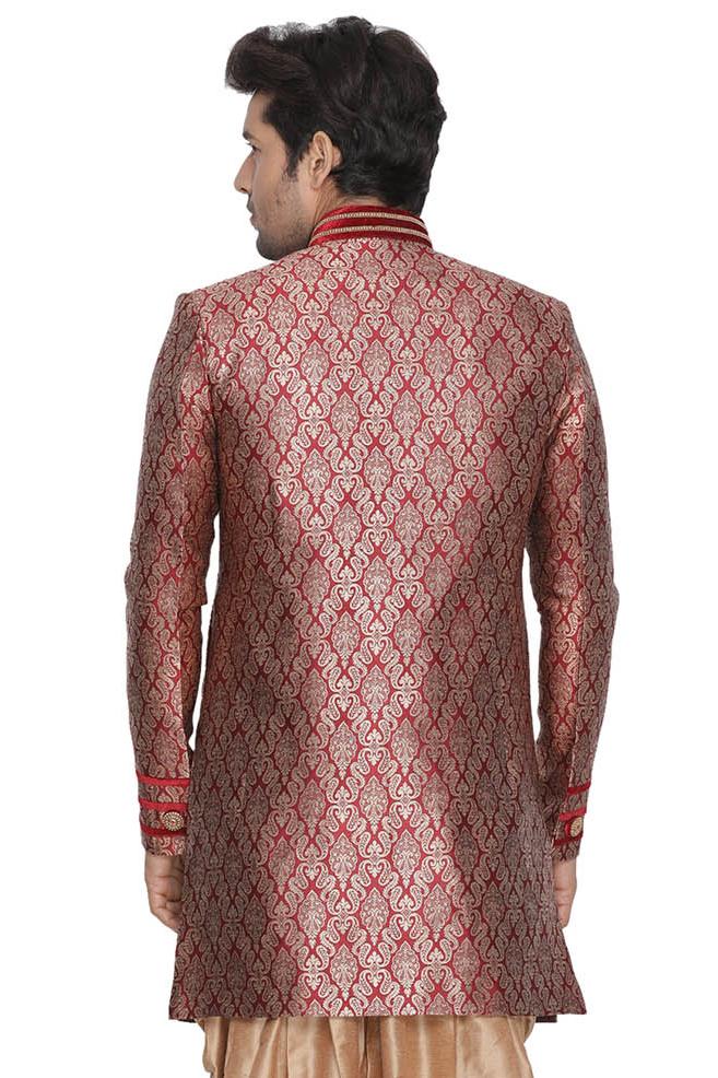 Men's Maroon Silk Blend Sherwani Set