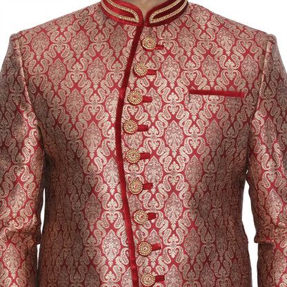 Men's Maroon Silk Blend Sherwani Set