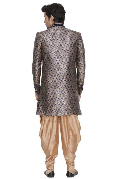 Men's Blue Cotton Silk Blend Sherwani Set