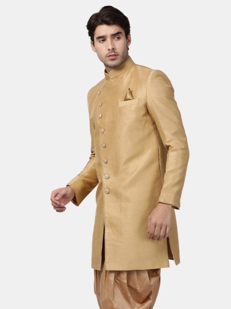 Men's Beige Silk Blend Sherwani Only Top