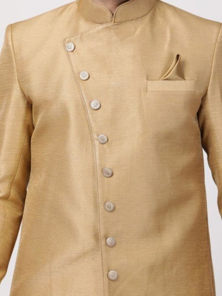 Men's Beige Silk Blend Sherwani Only Top