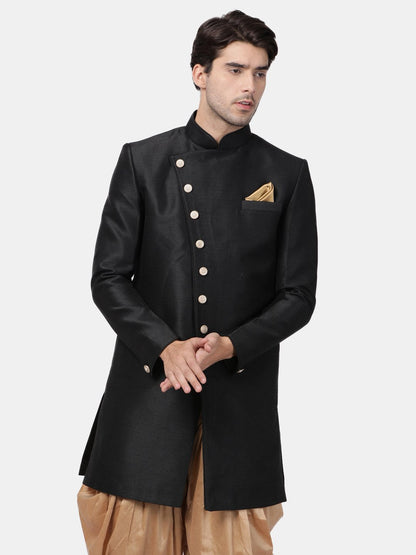 Men's Black Silk Blend Sherwani Only Top