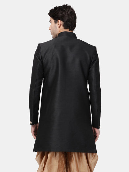 Men's Black Silk Blend Sherwani Only Top