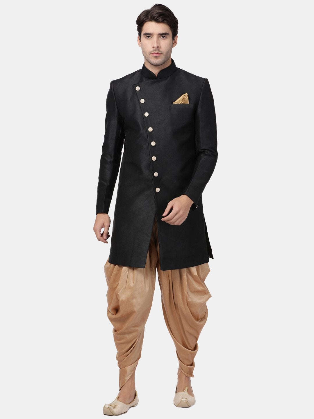 Men's Black Silk Blend Sherwani Only Top