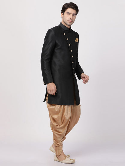 Men's Black Silk Blend Sherwani Set