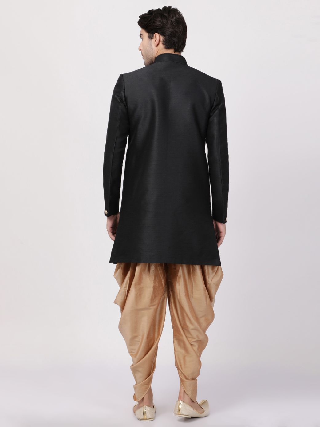 Men's Black Silk Blend Sherwani Set