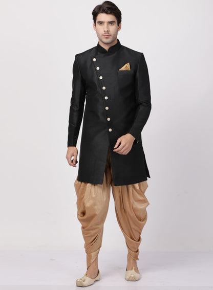 Men's Black Silk Blend Sherwani Set