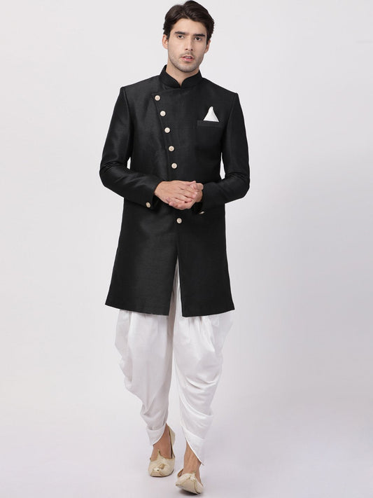 Men's Black Silk Blend Sherwani Set