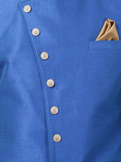 Men's Blue Silk Blend Sherwani Set