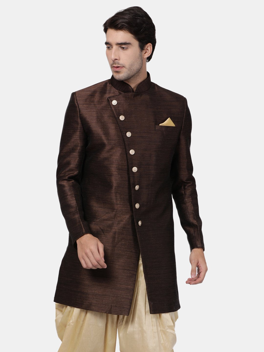 Men's Brown Silk Blend Sherwani Only Top