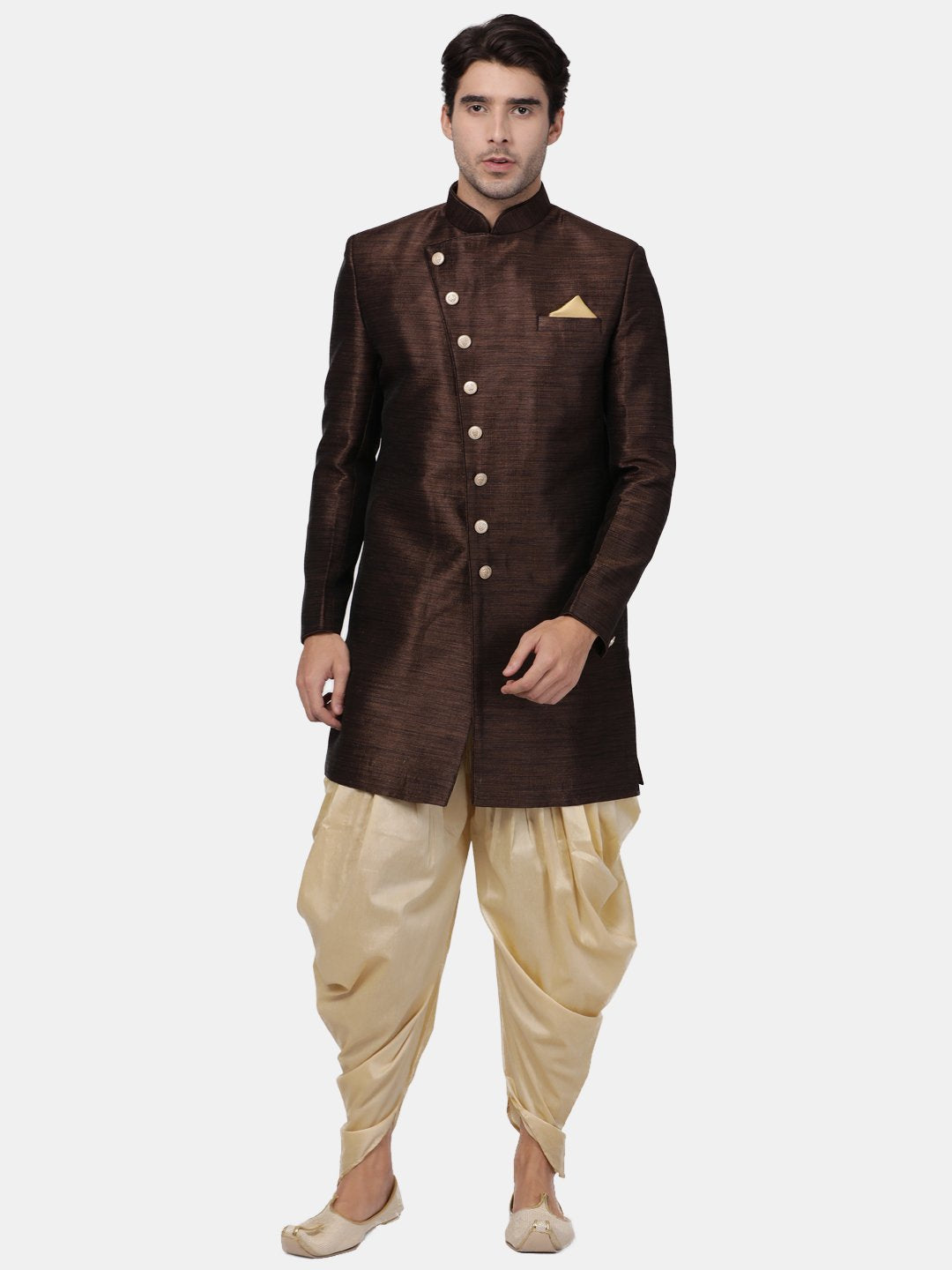 Men's Brown Silk Blend Sherwani Only Top