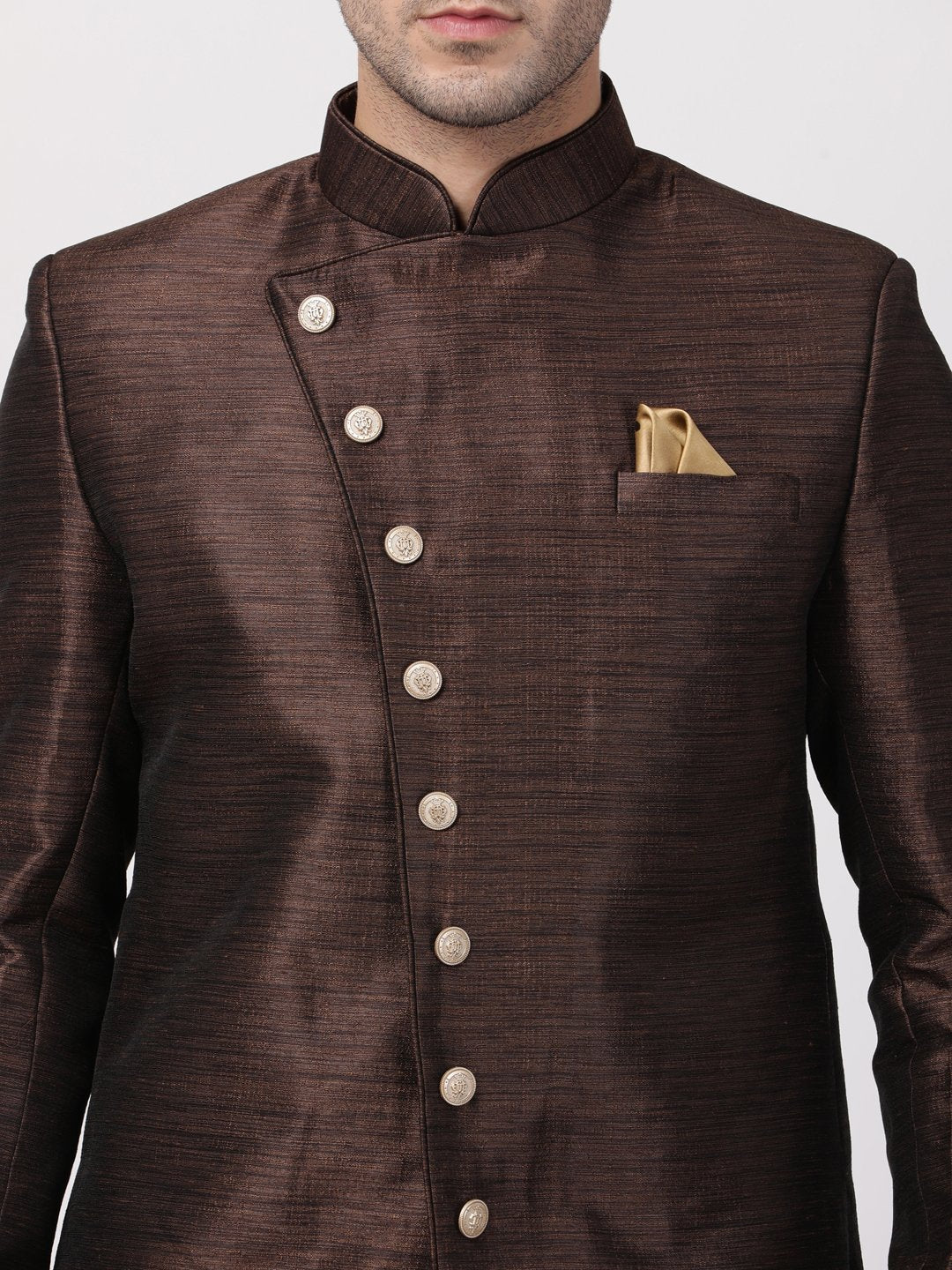 Men's Brown Silk Blend Sherwani Set