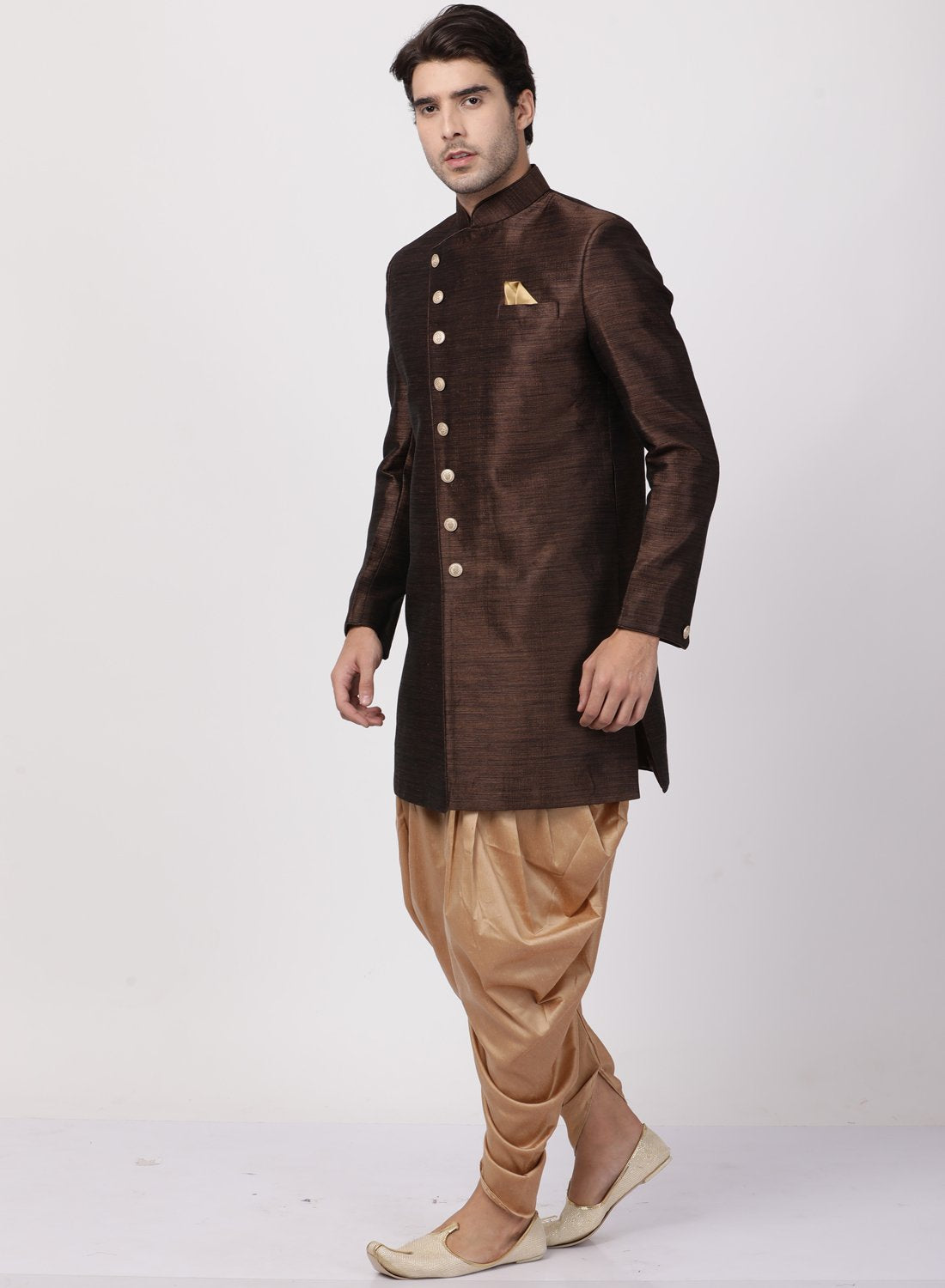 Men's Brown Silk Blend Sherwani Set