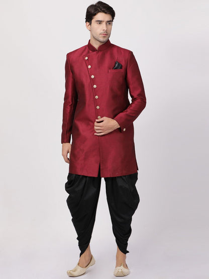 Men's Maroon Silk Blend Sherwani Set