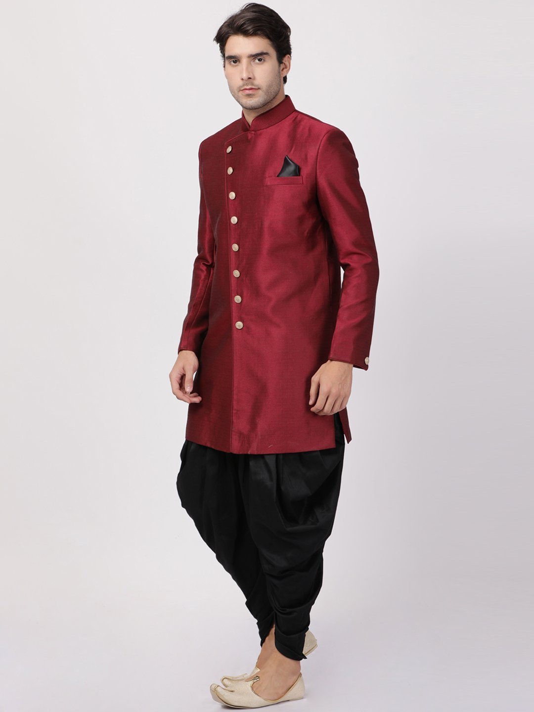 Men's Maroon Silk Blend Sherwani Set