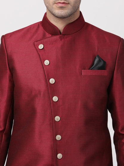 Men's Maroon Silk Blend Sherwani Set