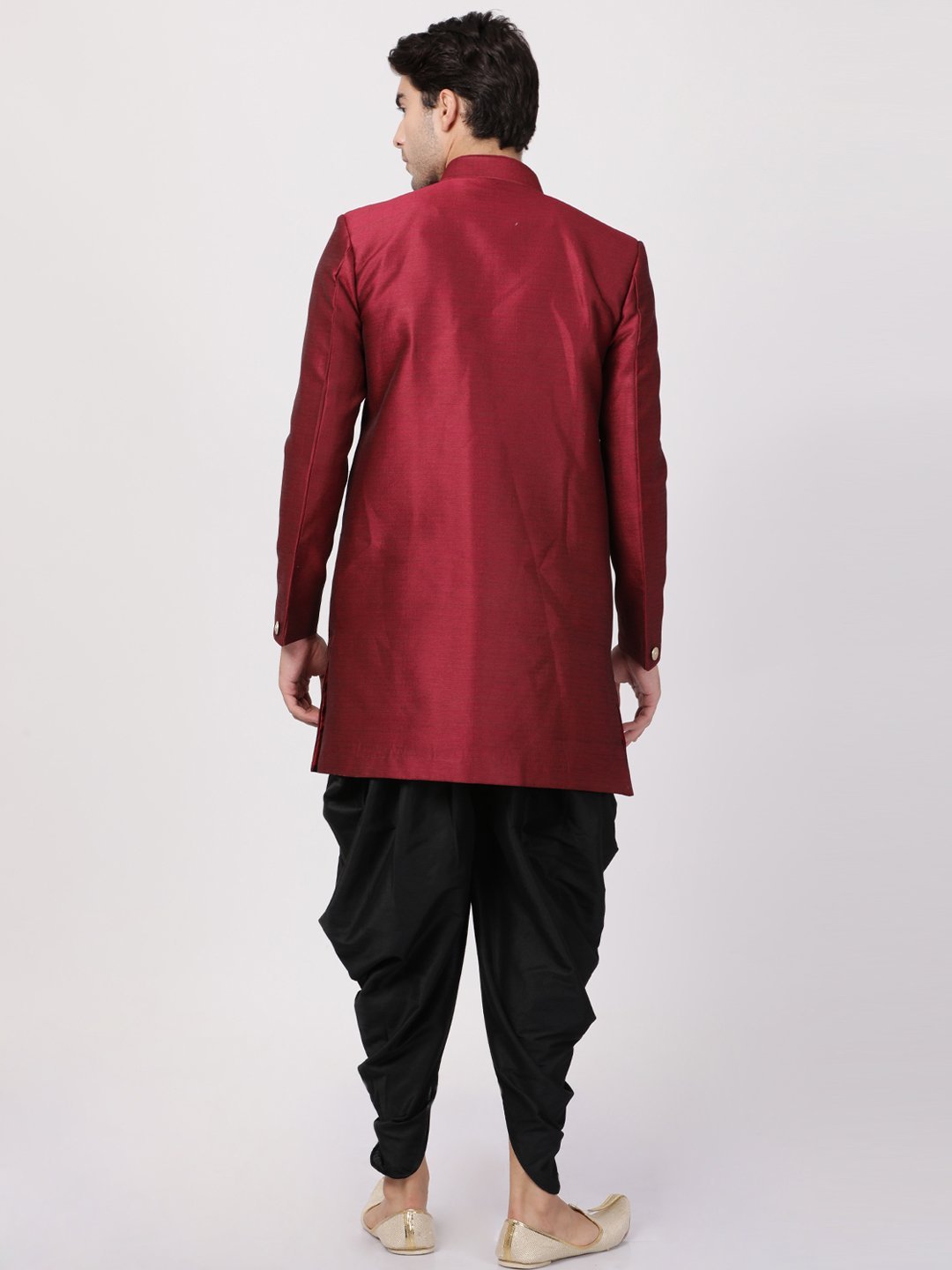 Men's Maroon Silk Blend Sherwani Set