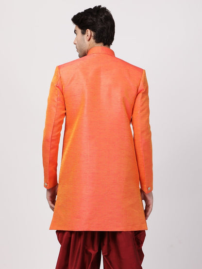 Men's Orange Silk Blend Sherwani Only Top