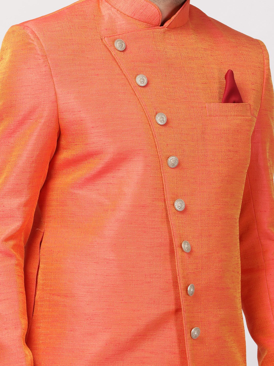 Men's Orange Silk Blend Sherwani Only Top