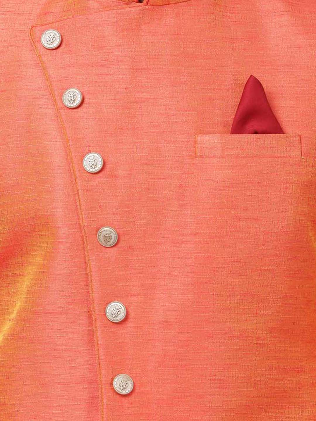 Men's Orange Silk Blend Sherwani Set