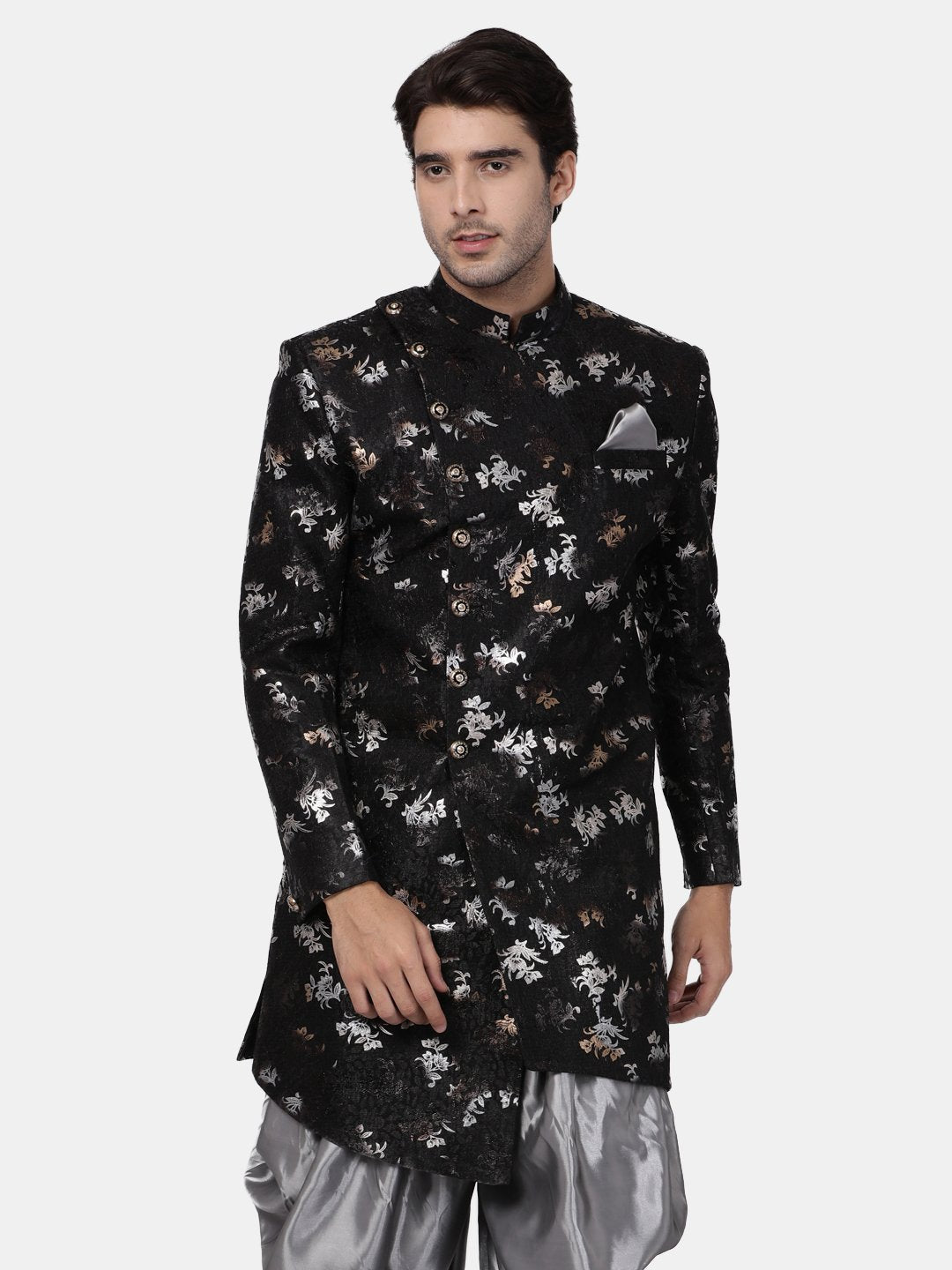 Men's Black Silk Blend Sherwani Only Top