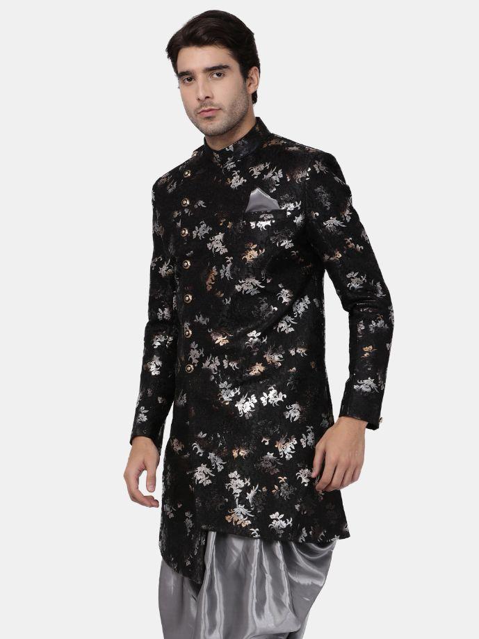 Men's Black Silk Blend Sherwani Only Top