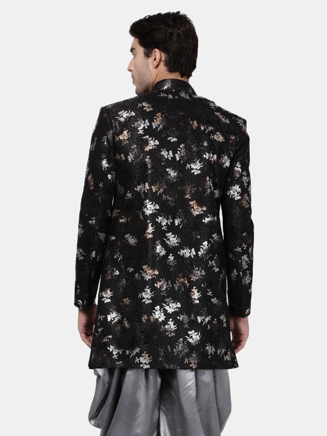 Men's Black Silk Blend Sherwani Only Top