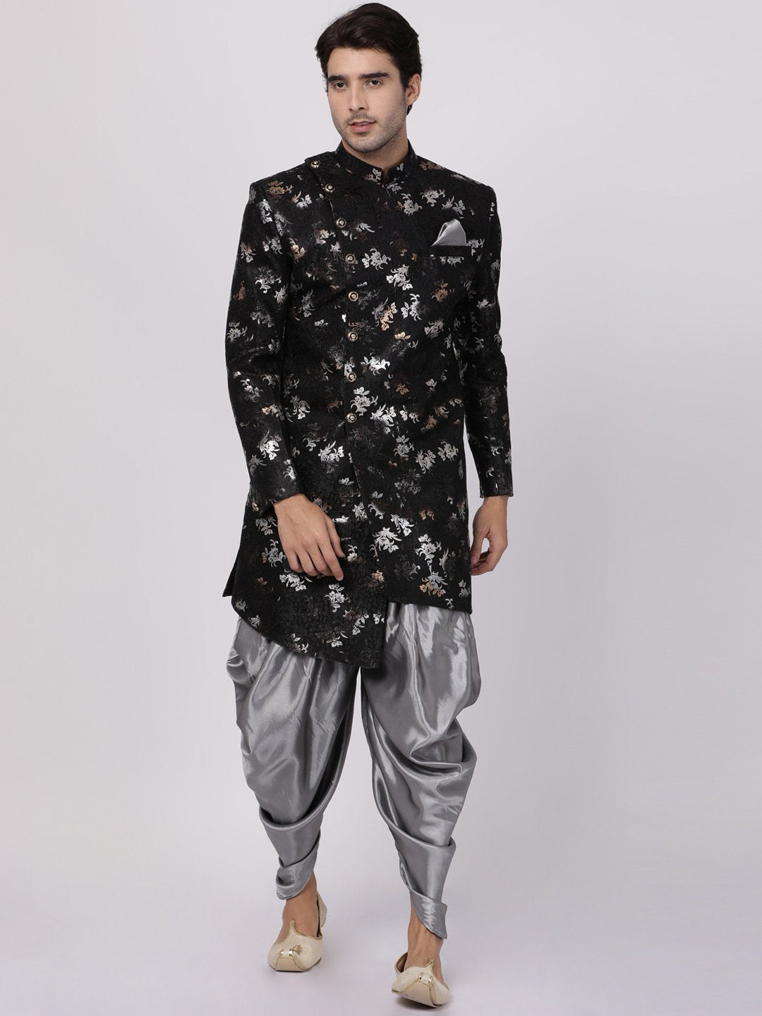 Men's Black Silk Blend Sherwani Set