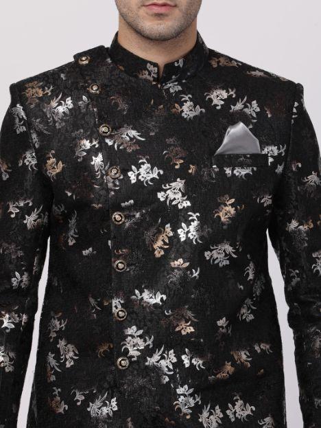 Men's Black Silk Blend Sherwani Set