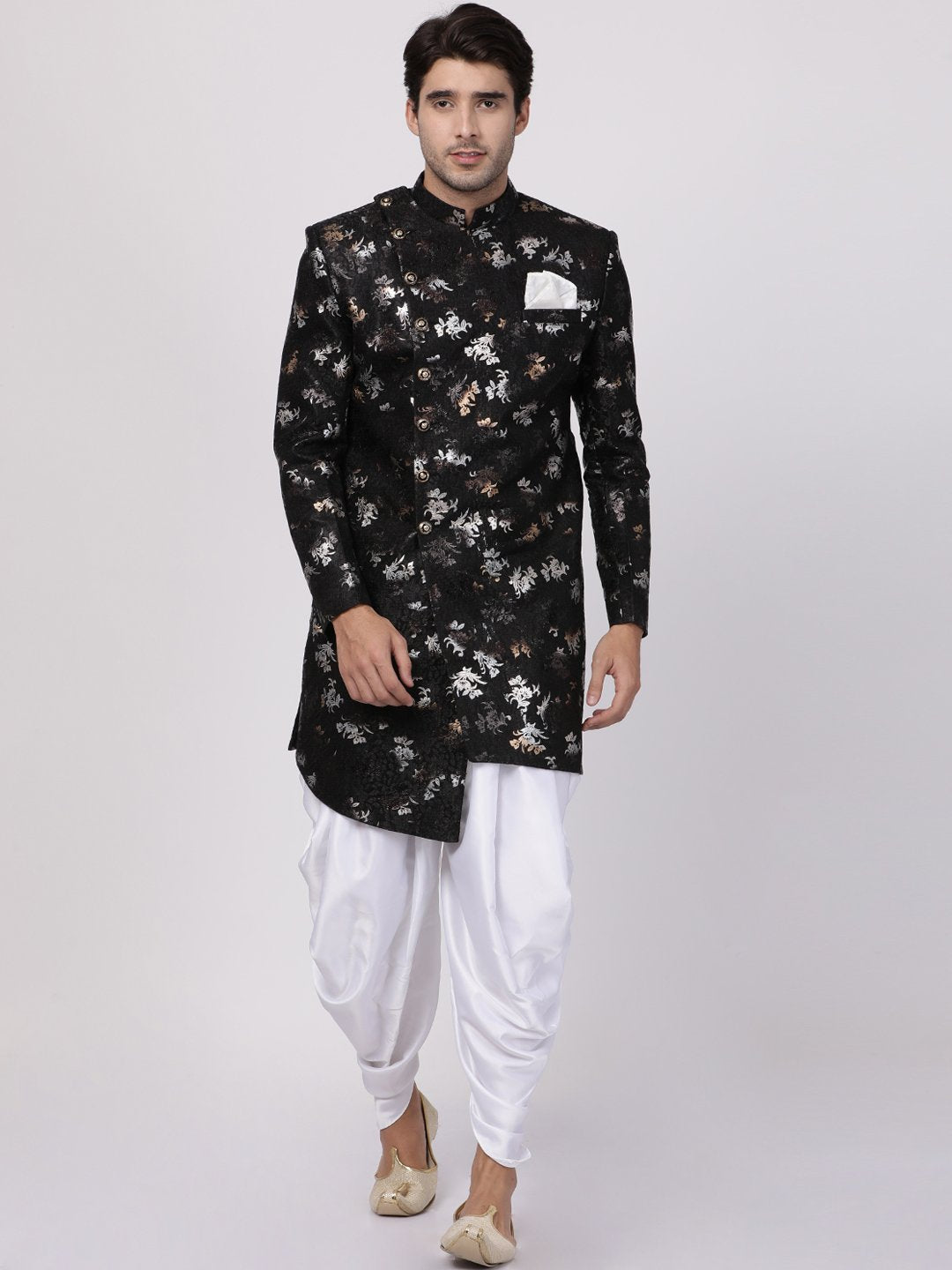 Men's Black Silk Blend Sherwani Set