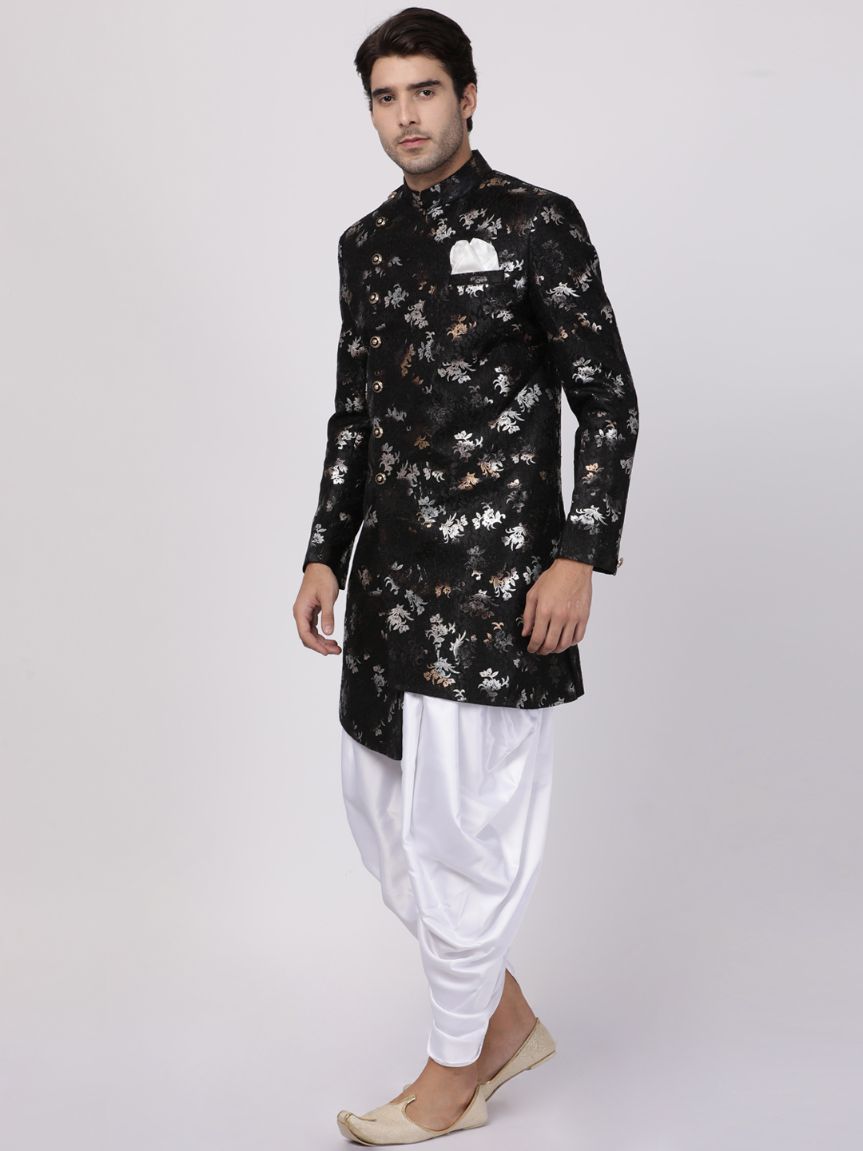 Men's Black Silk Blend Sherwani Set