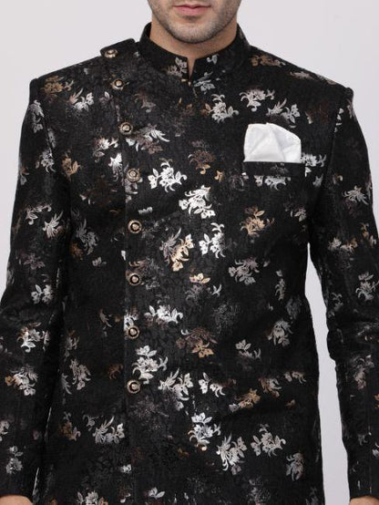 Men's Black Silk Blend Sherwani Set