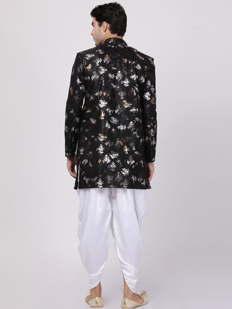 Men's Black Silk Blend Sherwani Set