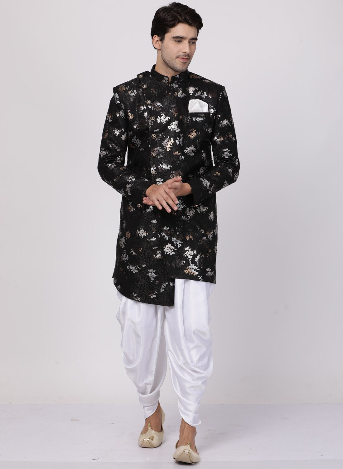 Men's Black Silk Blend Sherwani Set